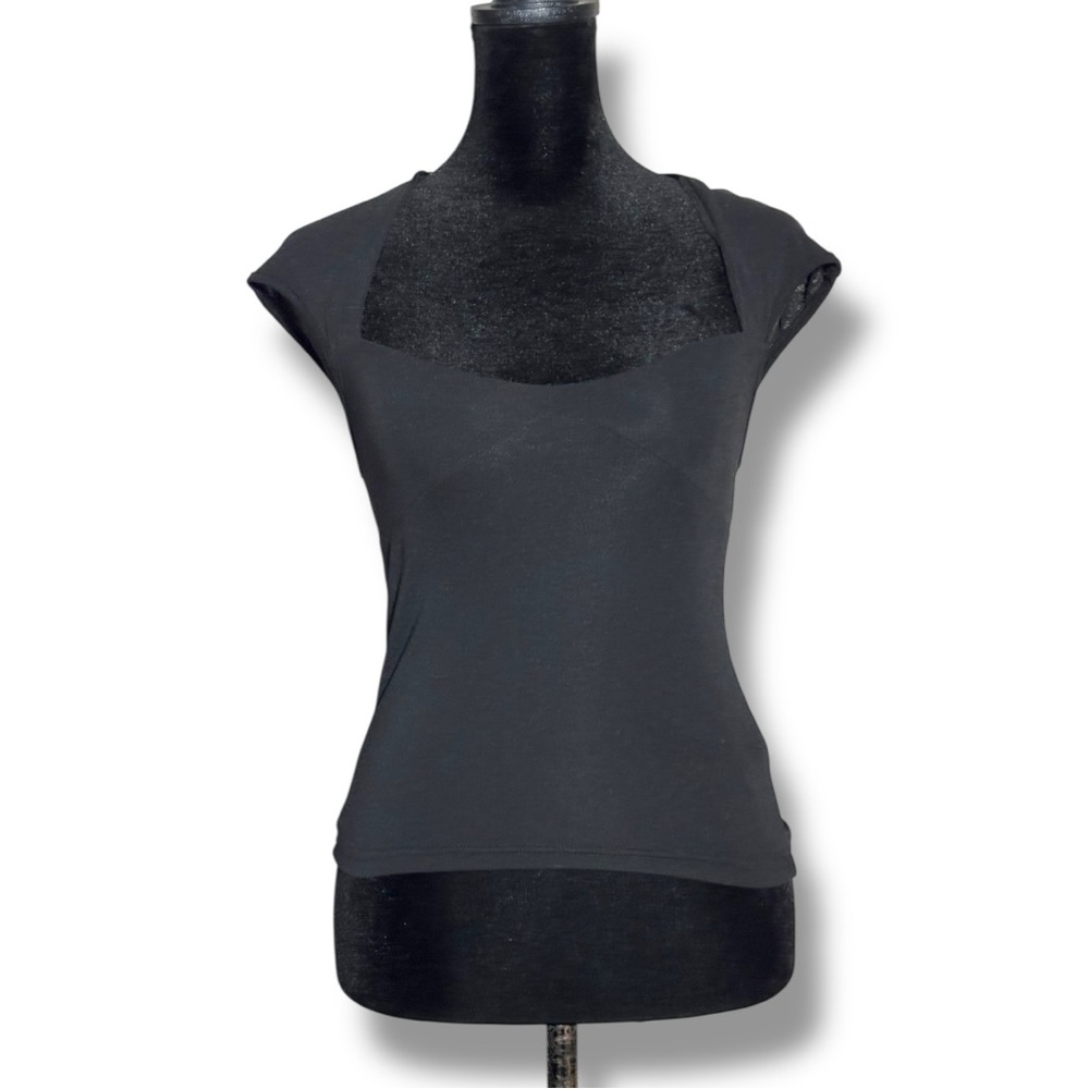 Unbranded Chic Black Cutout Back Slim Fitting Stretchy Short Sleeve Top - Picture 2 of 10